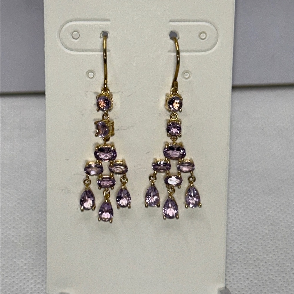 NWOT Gold Plated Sterling Silver Genuine Amethyst Gemstone Designer Earrings